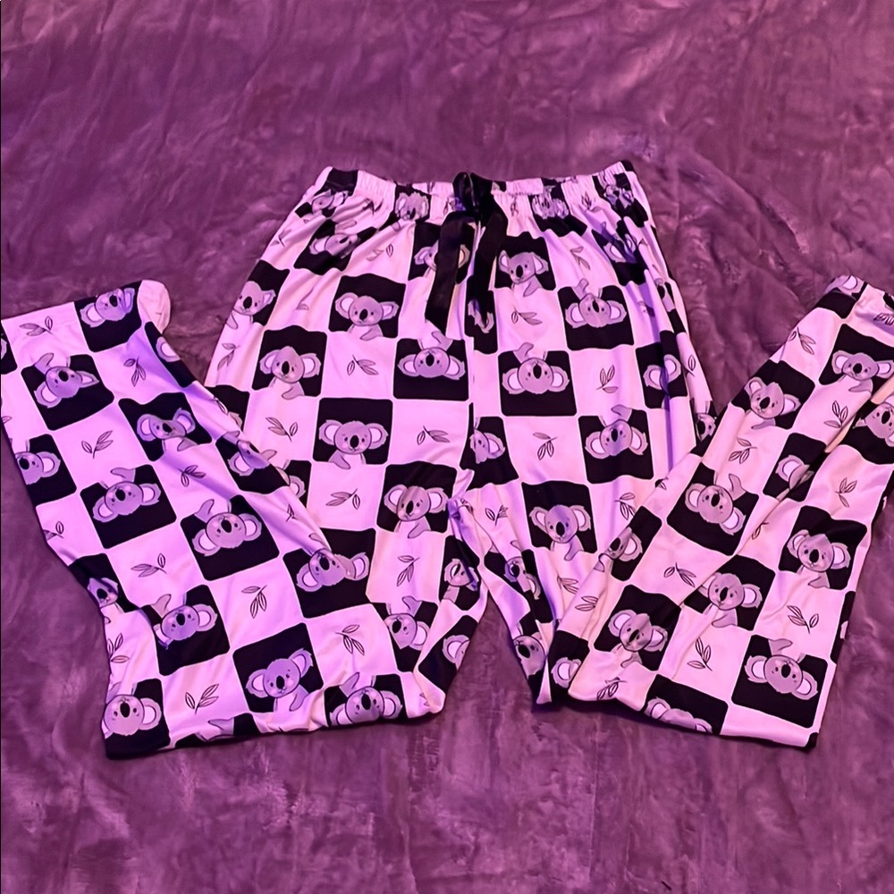 Kids Panda Print Pajamas - Black and White
